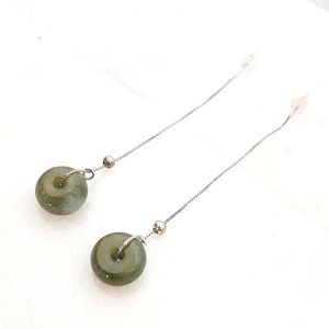 Certified 100% Jadeite Bead Dangle Earrings  NWT